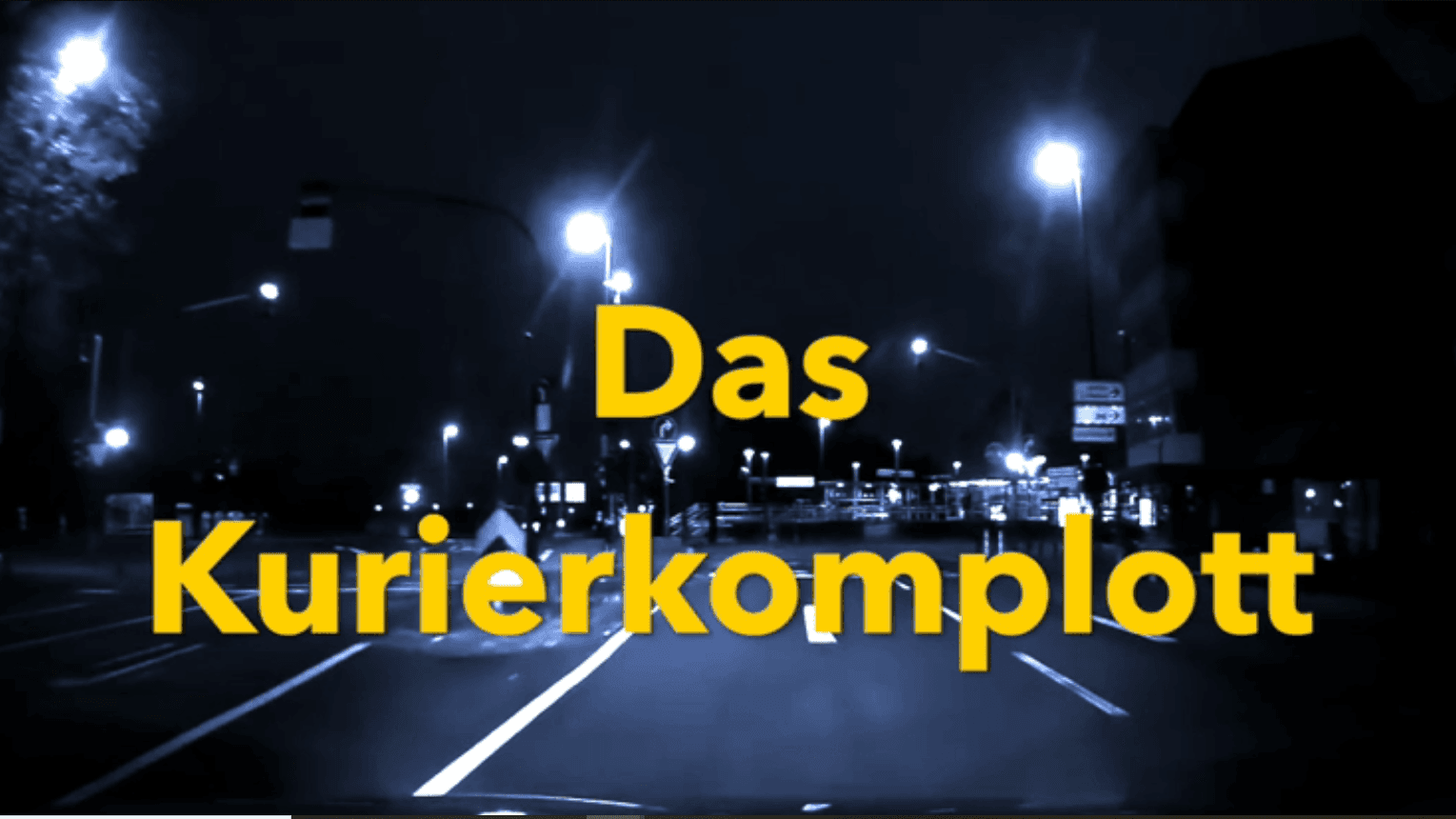 Dunkler Hintergrund mit gelber Schrift: "Das Kurierkomplott"